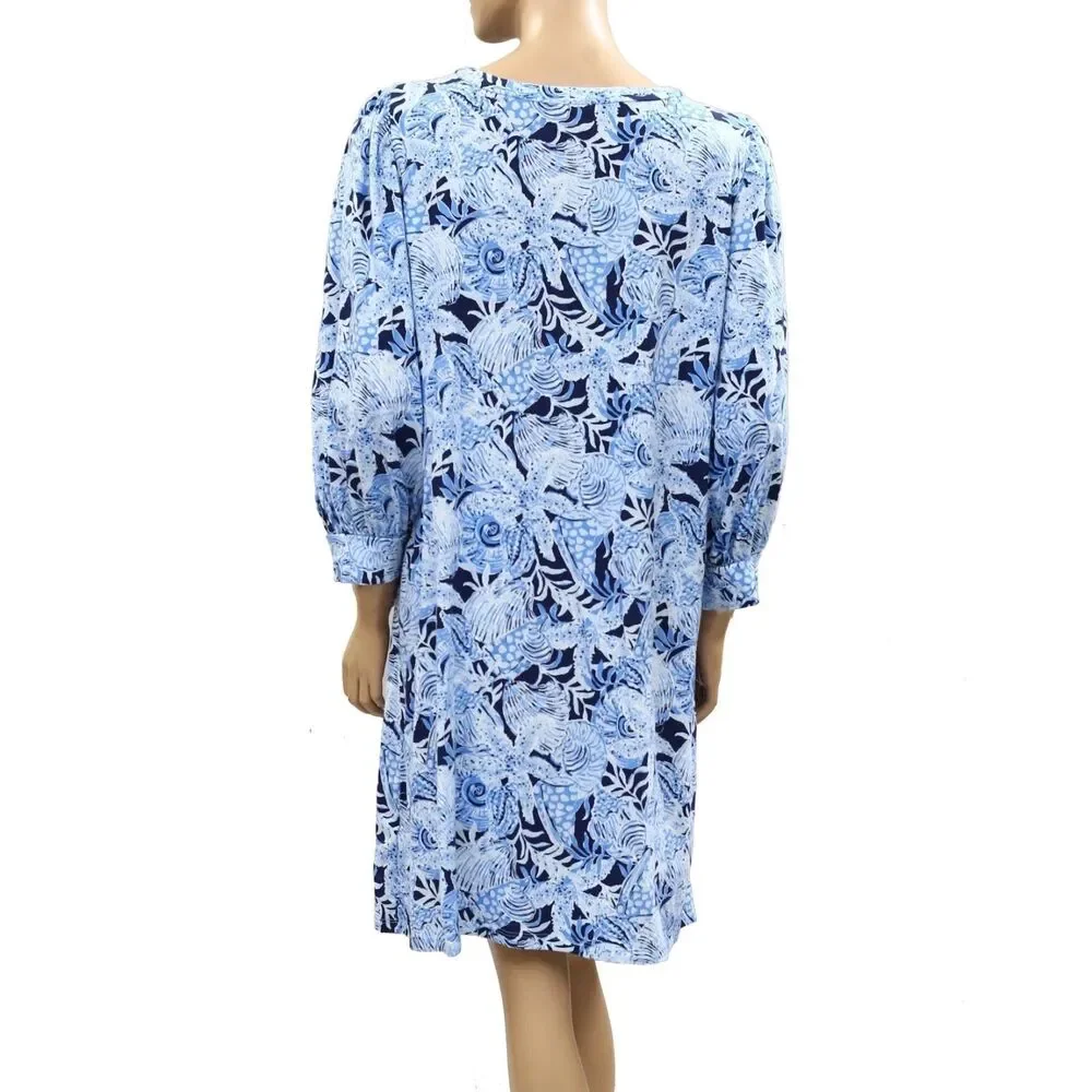 Lilly Pulitzer Cass Mini Dress Floral Printed Cotton Beach Blue Resort S 288164